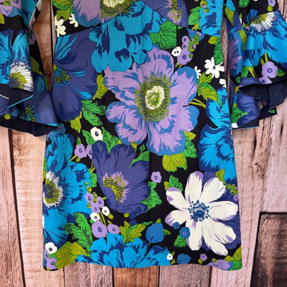 Trina Turk Winnie Floral Bell Sleeve Dress Bold Feminine Romantic Bold Size 2 - Picture 4 of 9